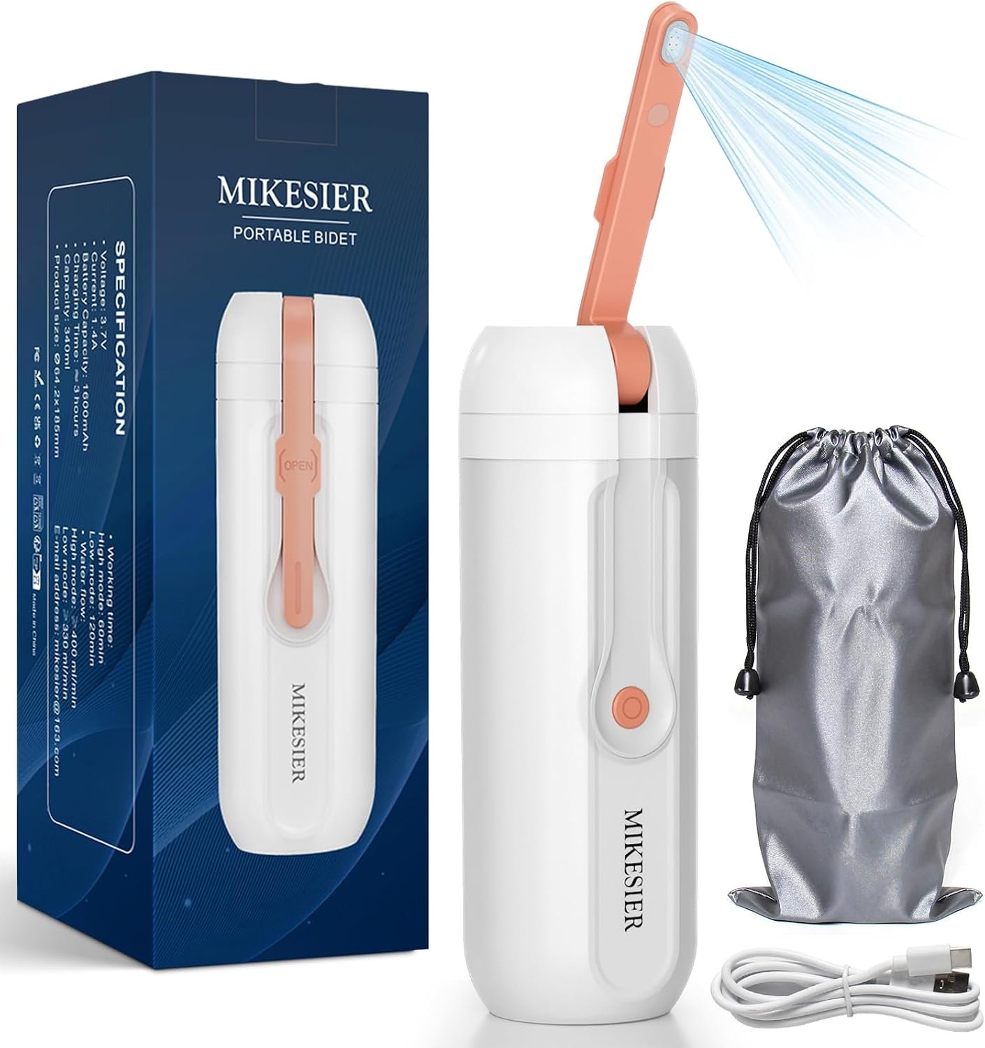 Portable Bidet for Travel, Rechargeable Electric Travel Bidet Sprayer with LED Display, 340ml Bottle Capacity, Waterproof High Pressure Handheld Travel Bidets for Men Women Cleaning