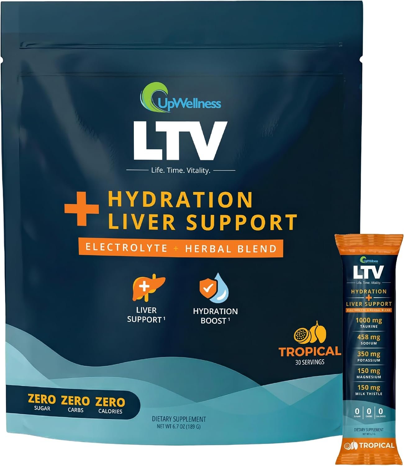 UpWellness LTV Liver Hydration Packets – Electrolytes Powder Packets for Instant Hydration and Liver Support – Physician-Formulated – Zero Added Sugar – 30 Packets – Delicious Tropical Punch Flavor