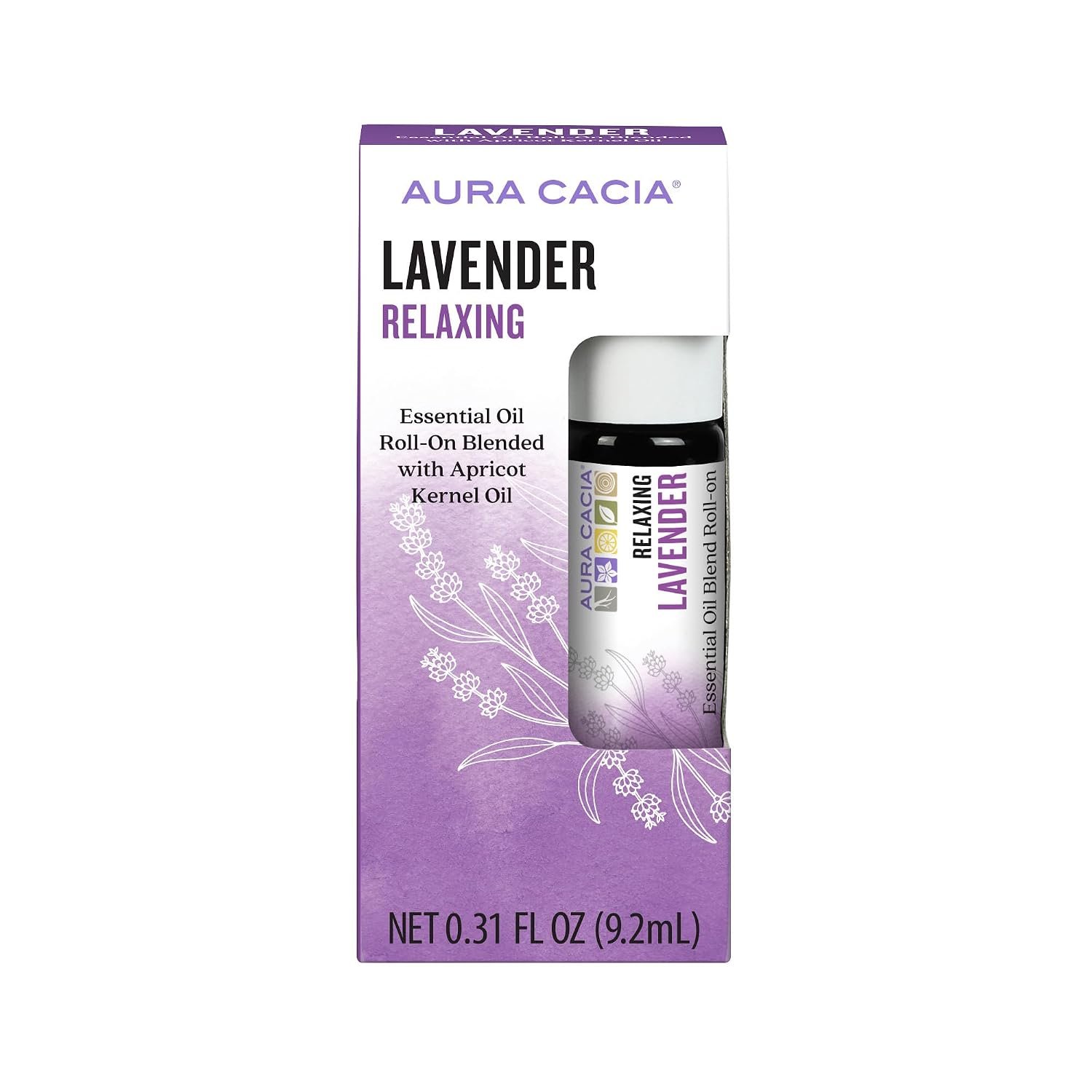 Aura Cacia Aromatherapy Roll-On, Lavender, Pre-Blended Essential Oils in Apricot Kernel Carrier Oil for a Relaxing and Soothing On-the-Go Experience | 0.31 Fl Oz (Pack of 1)