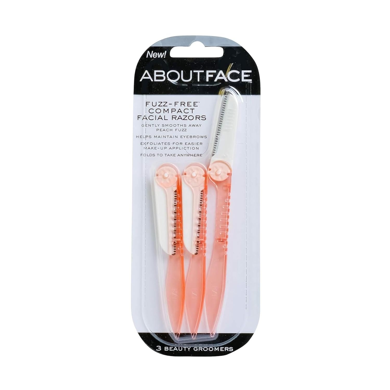 About Beauty Fuzz-Free Fold-n-Go Groomers – 3 Folding Beauty Groomers for Hair Removal, Ideal for Shaving, Exfoliating, and Brow Shaping, Japanese Steel Gently Removes Facial Hair