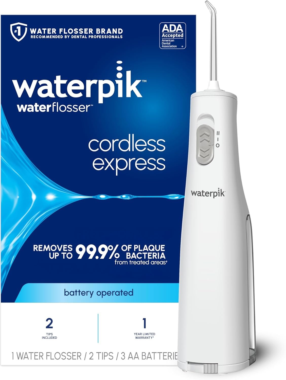 Waterpik Cordless Express Portable Water Flosser, 3 AA Batteries, White