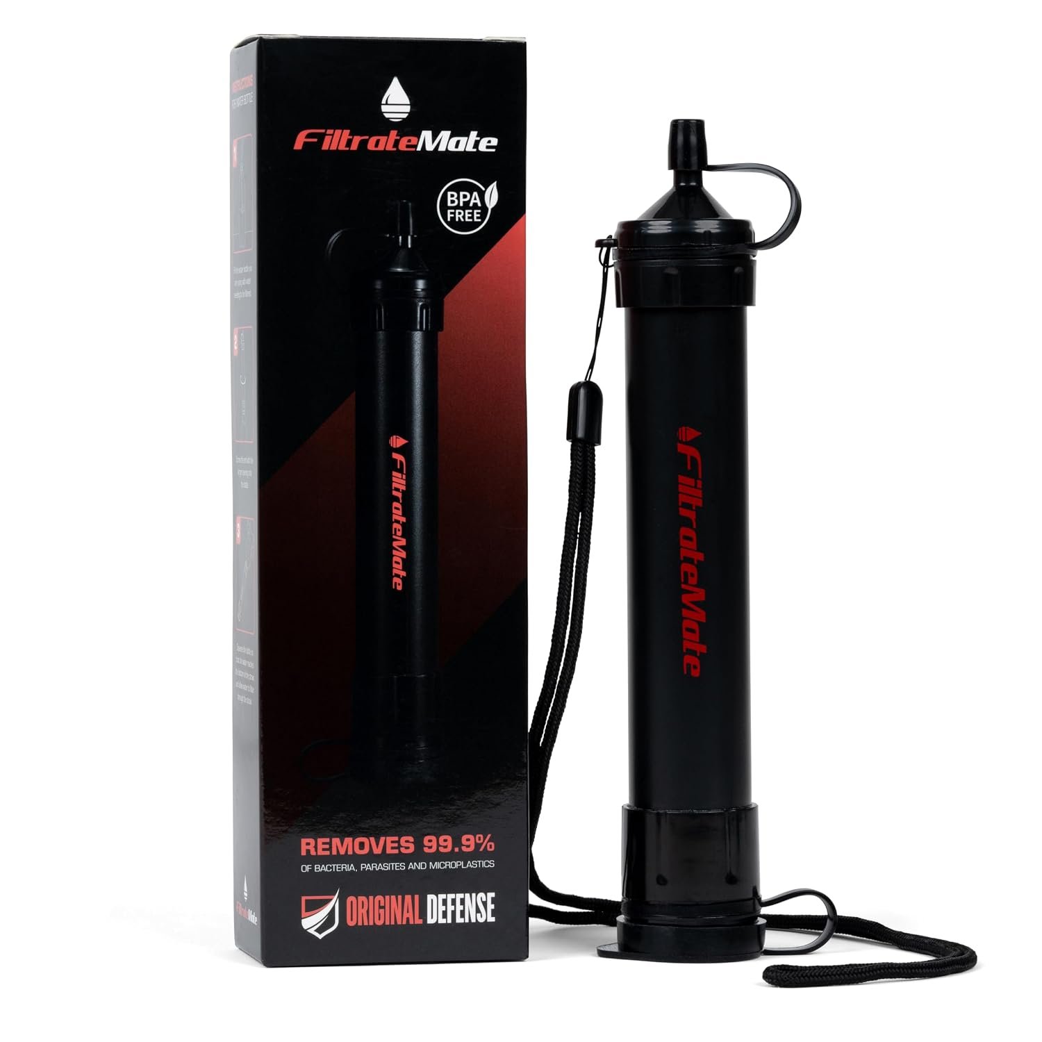 Original Defense® FiltrateMate Portable Water Filter Straw – High-Performance Nanofiber Filtration for Emergency Preparedness, Hiking, and Camping – Purifies up to 1,000 Liters
