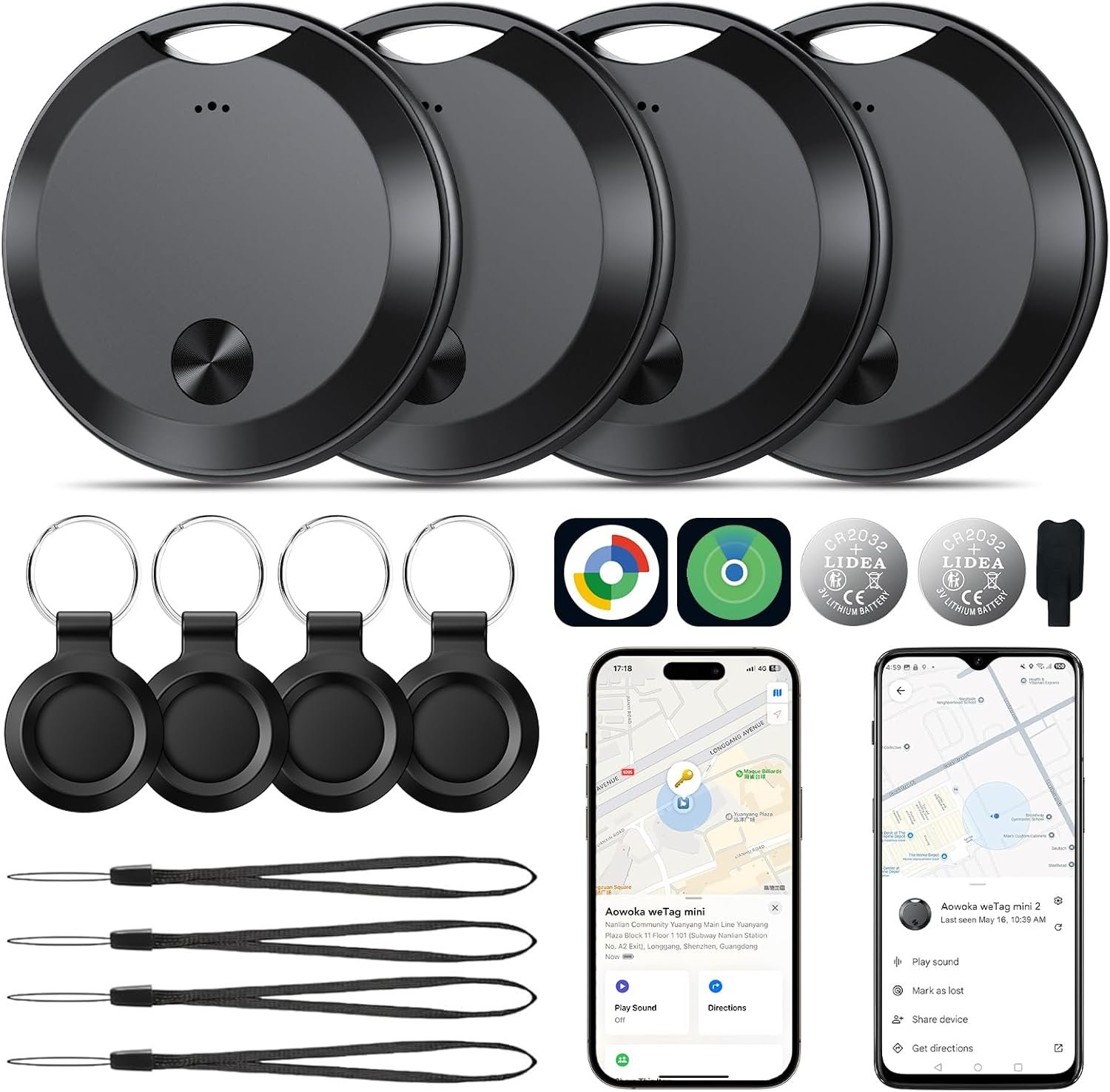 2026 Air Tracker Tags Item Locator for Android & iOS Bluetooth Tracker Smart Tags Compatible with Apple Find My (iOS) & Google’s Find Hub(Android) for Keys, Luggage, Wallet, Vehicles Black (4 Pack)