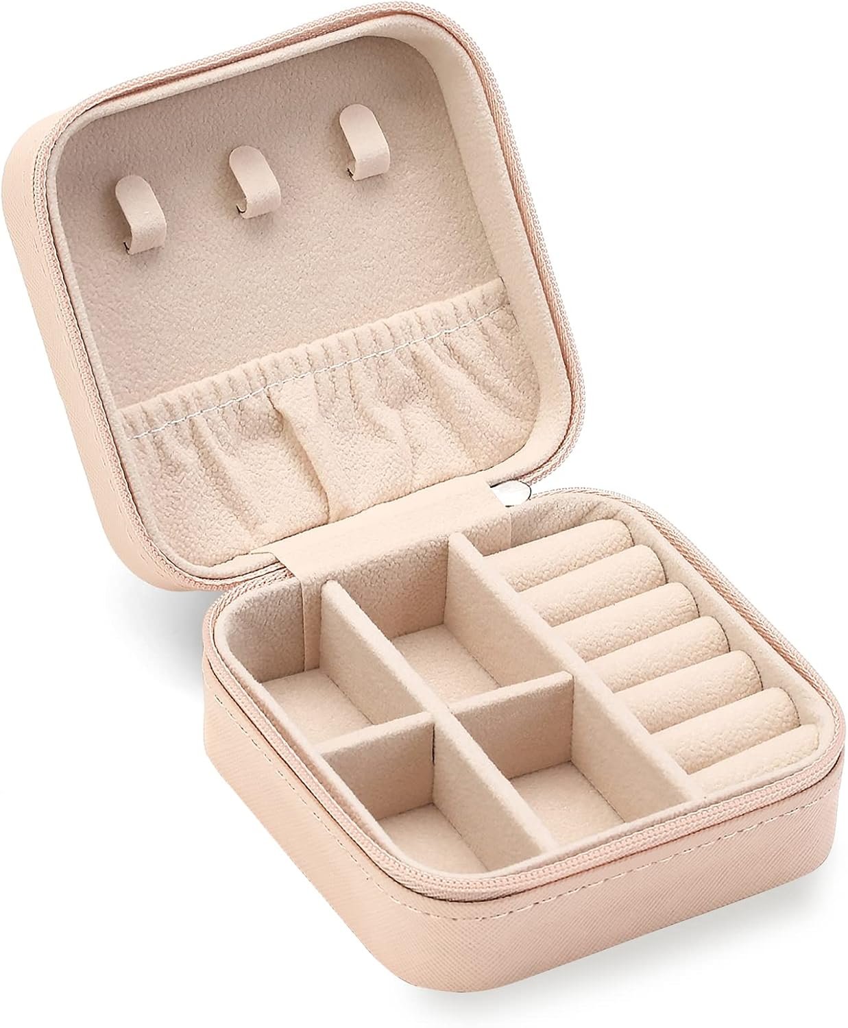 ZPROW Travel Jewelry Case, Mini Portable Jewelry Travel Boxes, Small Jewelry Organizer for Rings, Earrings, Pendants, Watches, Necklaces, Lipsticks Organizer Storage Holder Case (Pink)