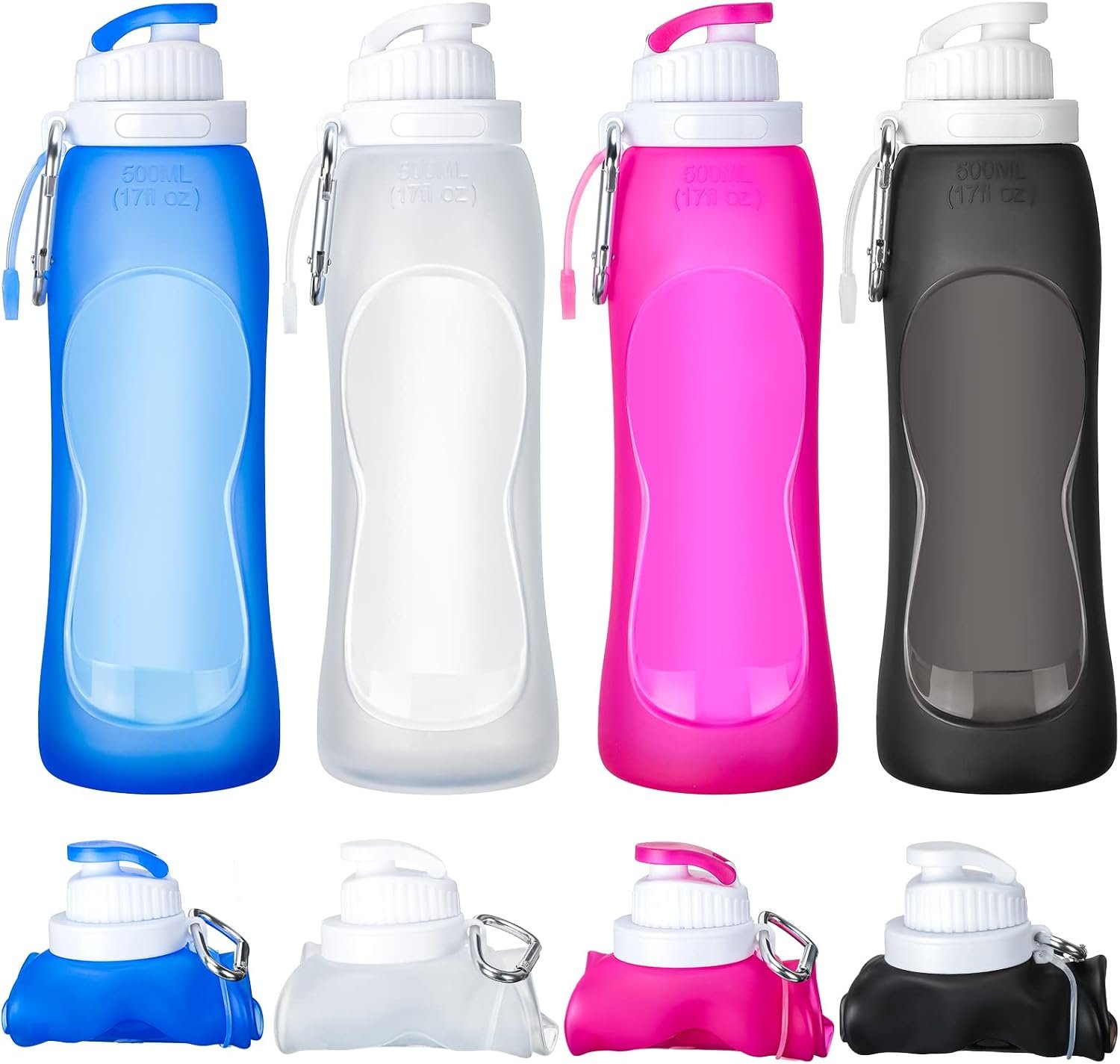 Zopeal 4 Pcs 17oz Collapsible Water Bottles Foldable for Travel