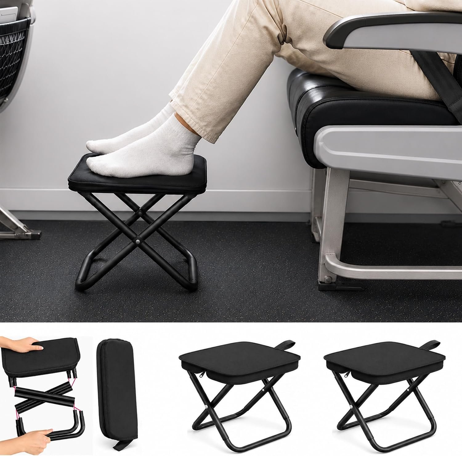 Portable Folding Long Flight Airplane Foot Rest, 2 Pcs