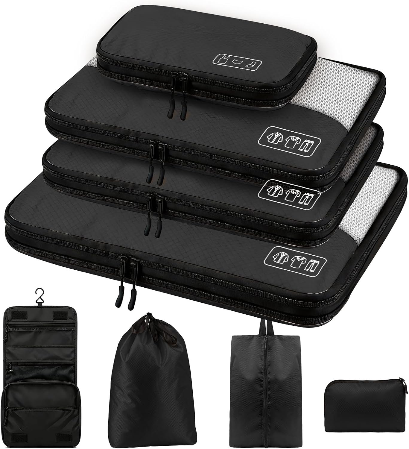 Compression Packing Cubes for Travel, 8-Piece Luggage Organizers Space-Save