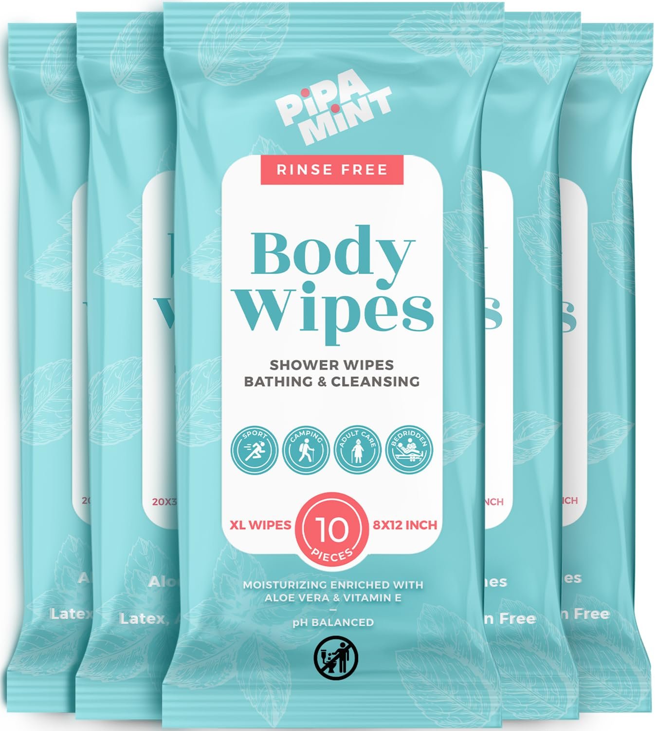 Body Wipes XL Shower Wipes Body Wipe for Adults Bathing, Traveling, Camping, Gym, Car, Elderly, Bedridden – Disposable Washcloths for Adults No Rinse 1 Box, 5 Pack (50 ct)
