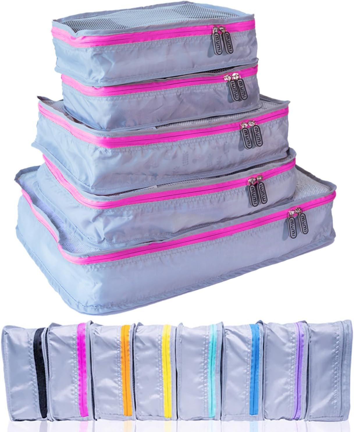 MUMI Packing Cubes Set of 5 – Mesh-Top Luggage Organizers, Pink