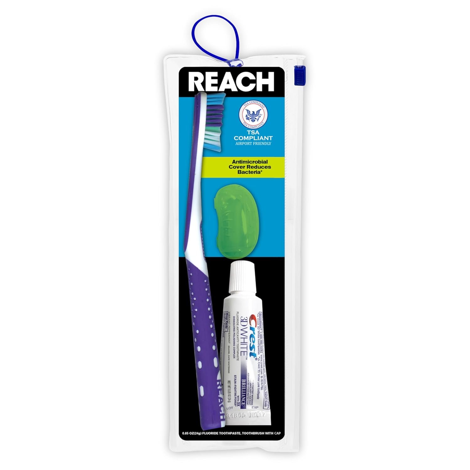 Reach Ultra Clean Travel Toothbrush Kit with Toothpaste and Cap
