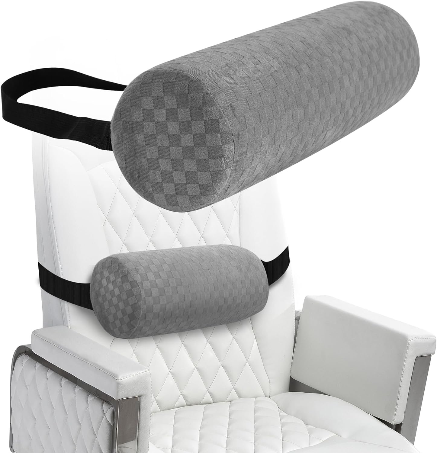 Lumbar Roll Pillow for Lower Back, Lumbar Support Foam Roll Cushion with Pillowcase and Upgraded Strap for Office, Chair, Car, Seat Pain Relief & Improving Posture (Light Grey, Short-11*4.3”)
