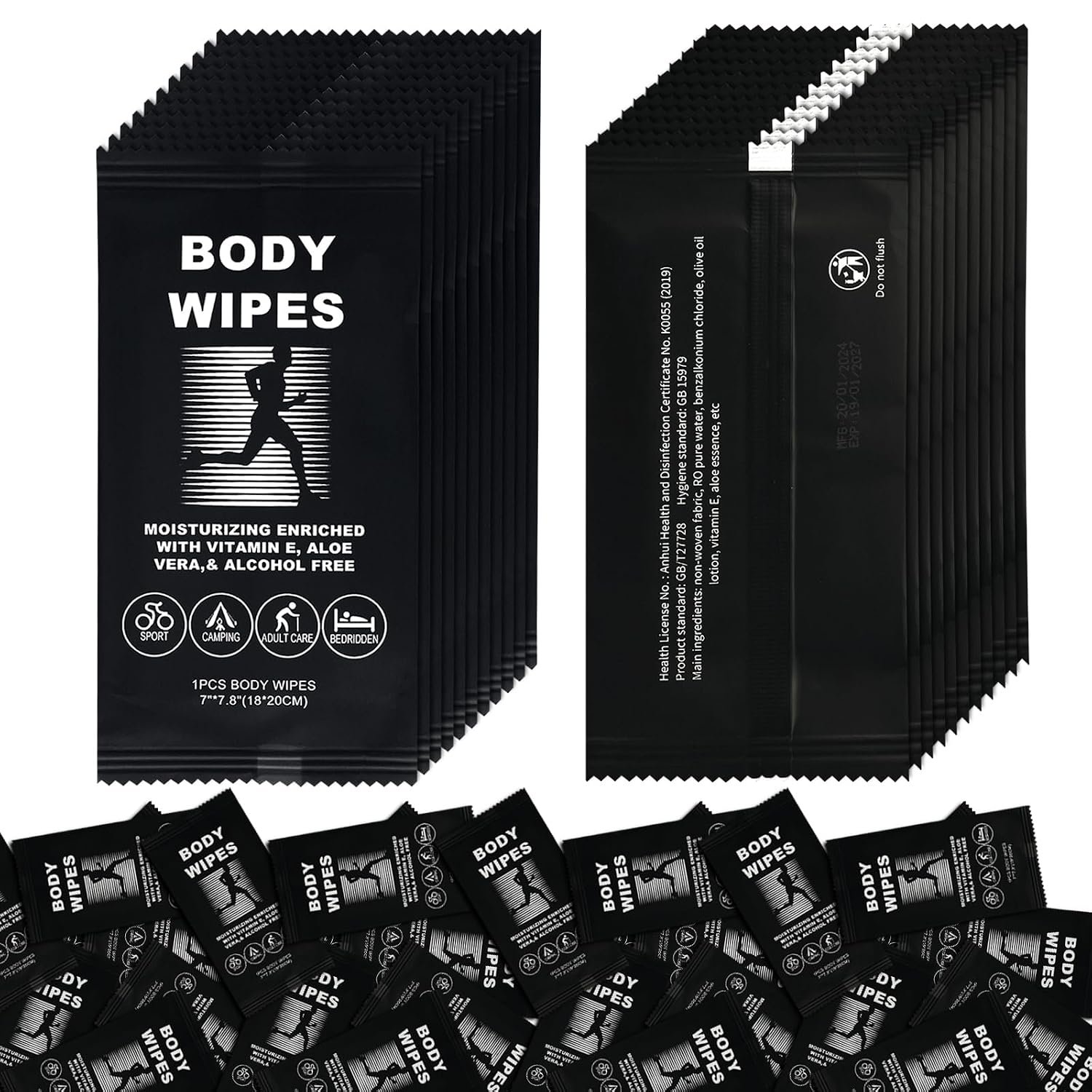 50 Body Wipes Individually Wrapped Face and Body Wipes for Women and Men