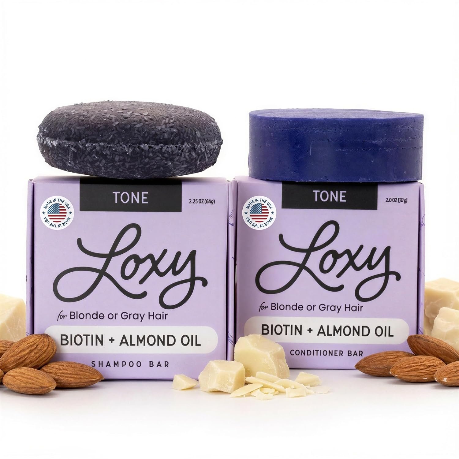 Loxy Purple Toning Shampoo & Conditioner Bar Set for Blonde or Grey Hair