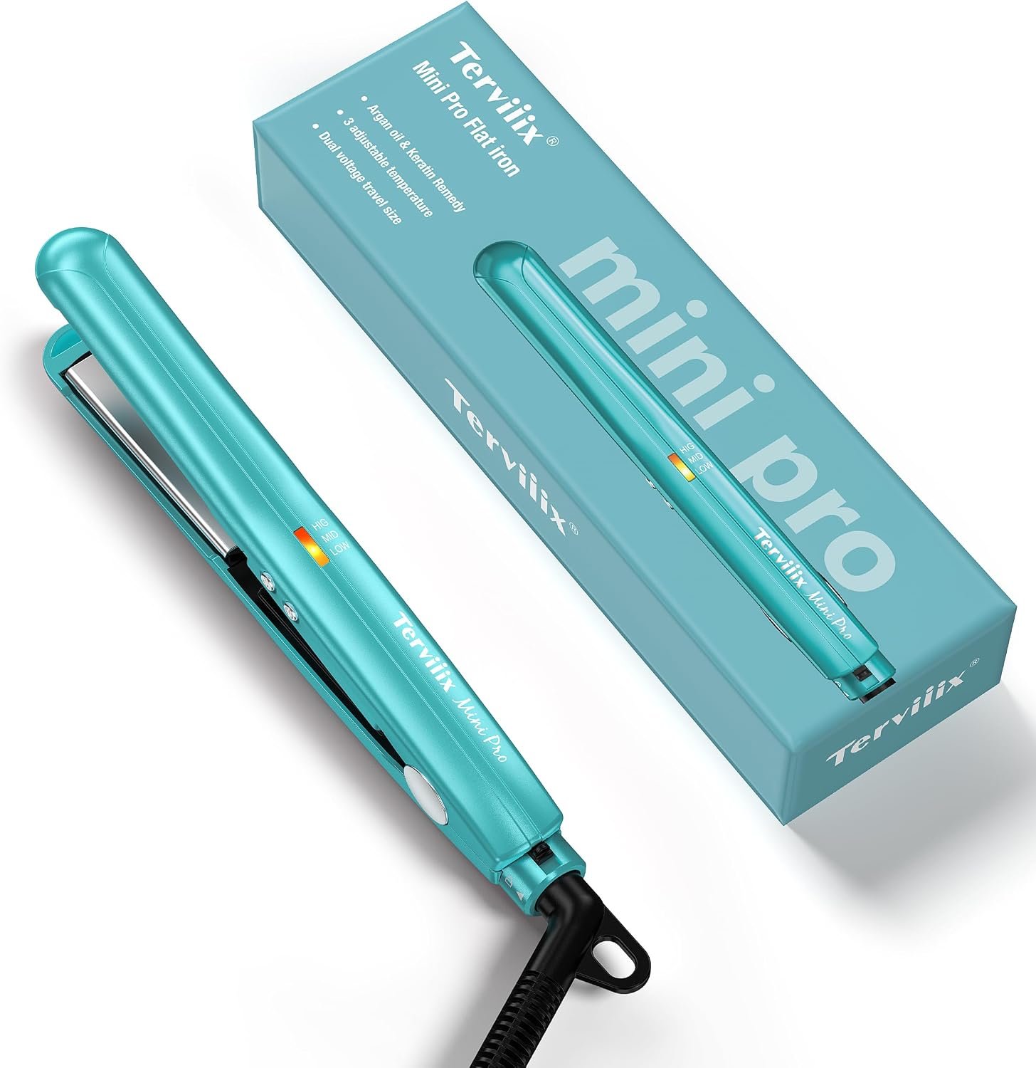 Terviiix Mini Flat Iron, Dual Voltage Travel Hair Straightener, Cyan