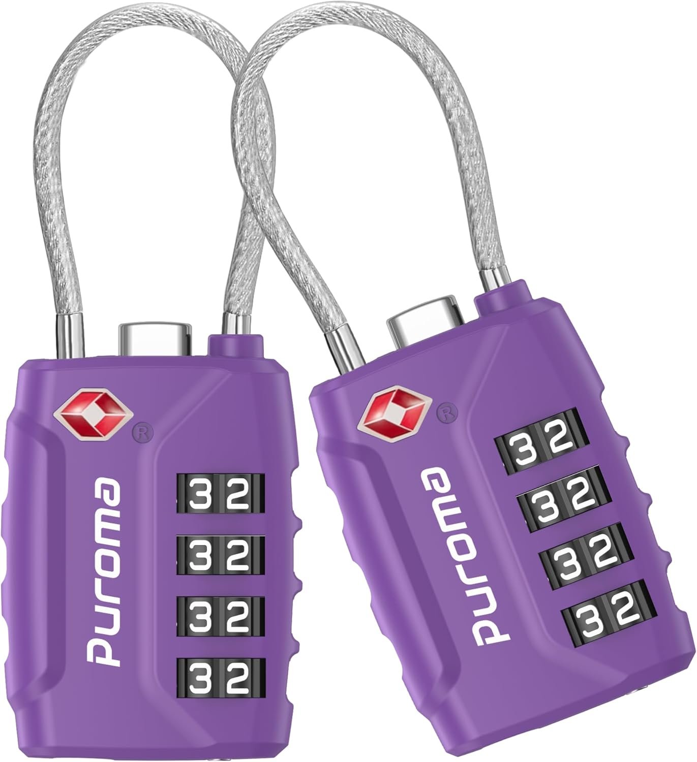 Puroma 2 TSA Approved Luggage Locks 4 Digit Code Cable Lock Purple Dark