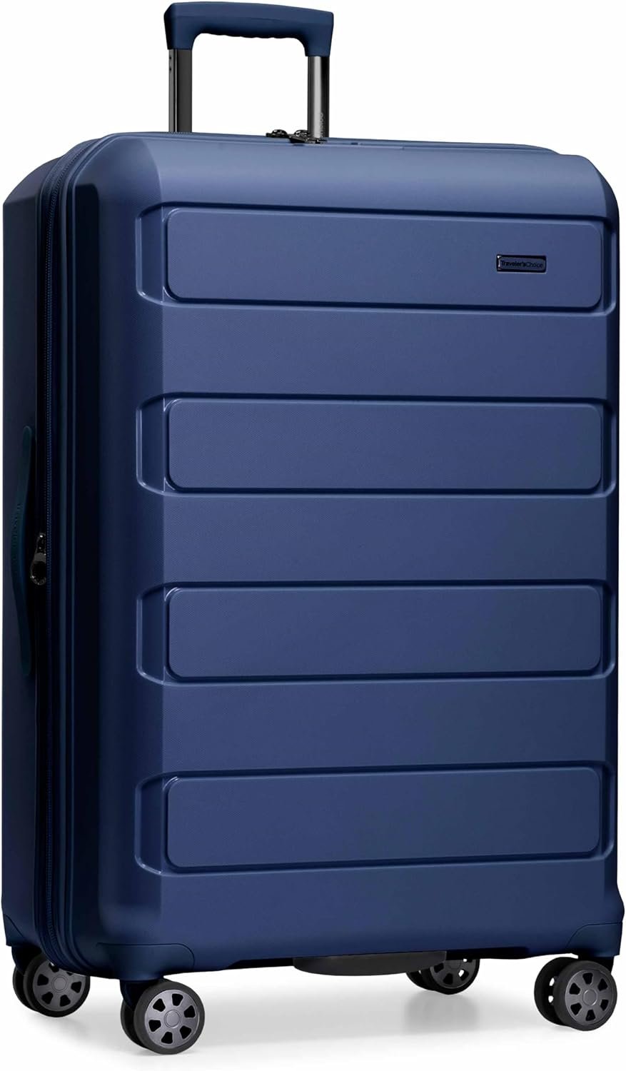 Traveler’s Choice Pagosa Hardshell Expandable Luggage with Spinner Wheels, Navy, 30-Inch Large
