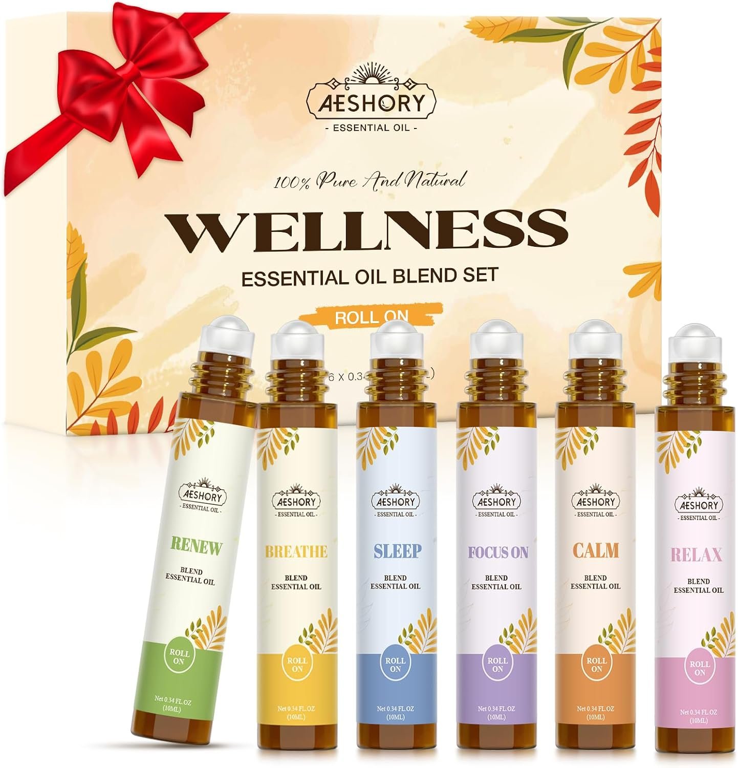 Essential Oils Roll On Set (Calm, Relax, Breathe, Focus on, Sleep, Renew)