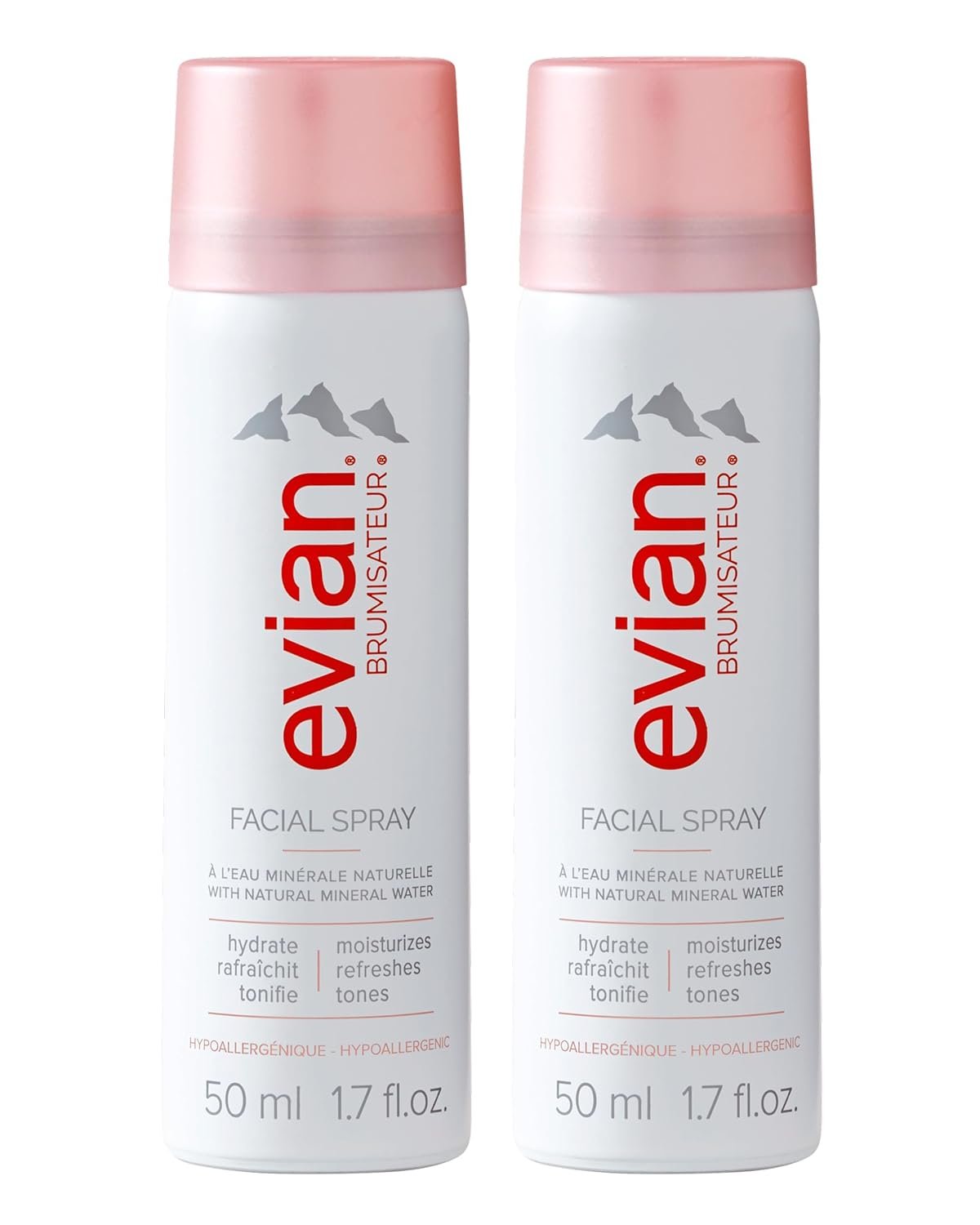 Evian Facial Spray 1.7 oz – Hydrating Mineral Water Mist for Face & Skin – Refreshes Makeup and Tones Skin – TSA-Approved Mini Facial Spray Set for Daily Skincare Hydration