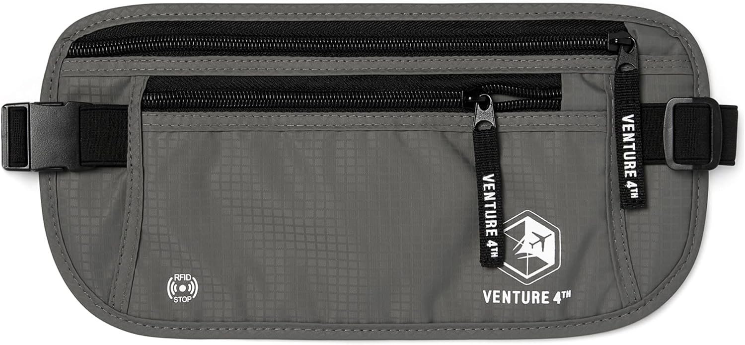 VENTURE 4TH Travel Money Belt, RFID Blocking Passport Holder – Gray