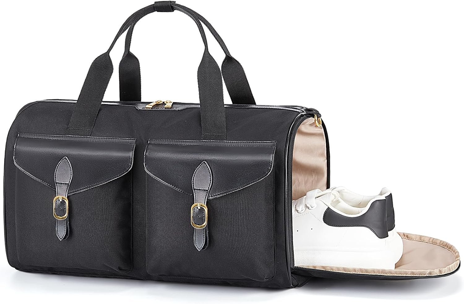 BAGSMART Duffel Bag for Women, Vintage Weekender Bag, Overnight Gym Carry on Personal Item for Travel, Black, Water-Resistant, 18.9×9.6×11.8 Inches