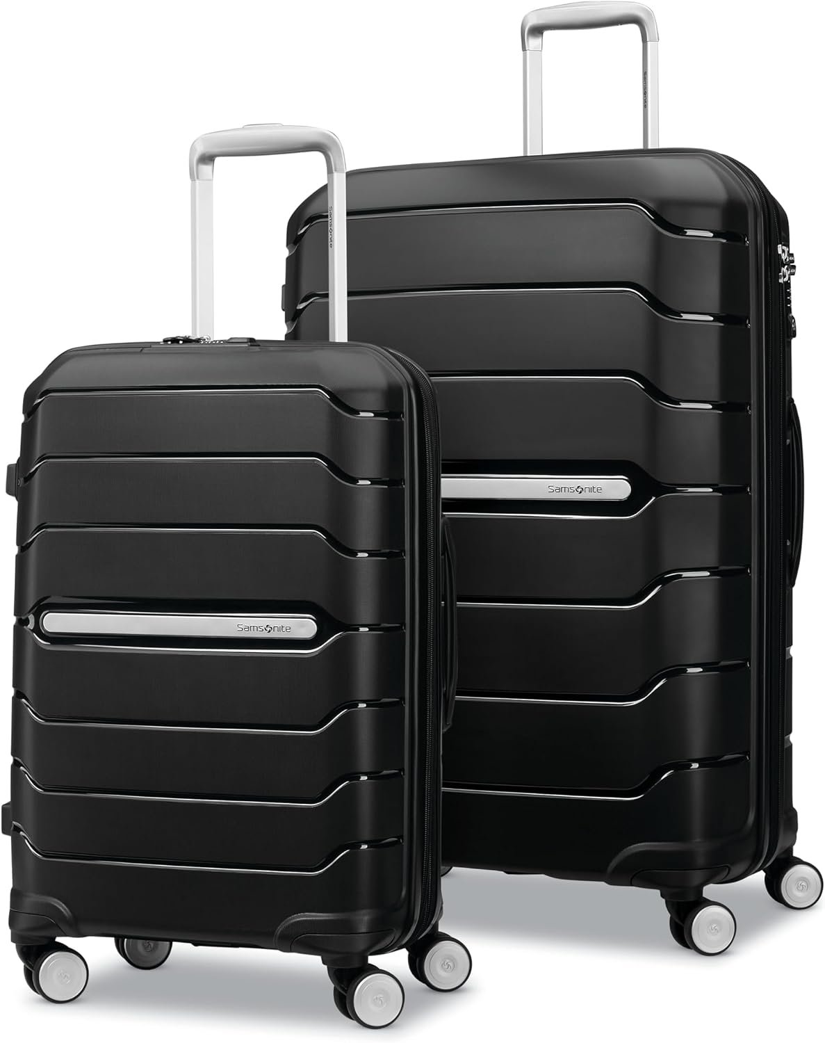 Samsonite Freeform 2-Piece Luggage Set – Carry-On & Large Checked Luggage with Dual Spinner Wheels – Durable Polypropylene Hardshell – TSA Lock, Airline-Approved – Expandable Hard Shell – Black