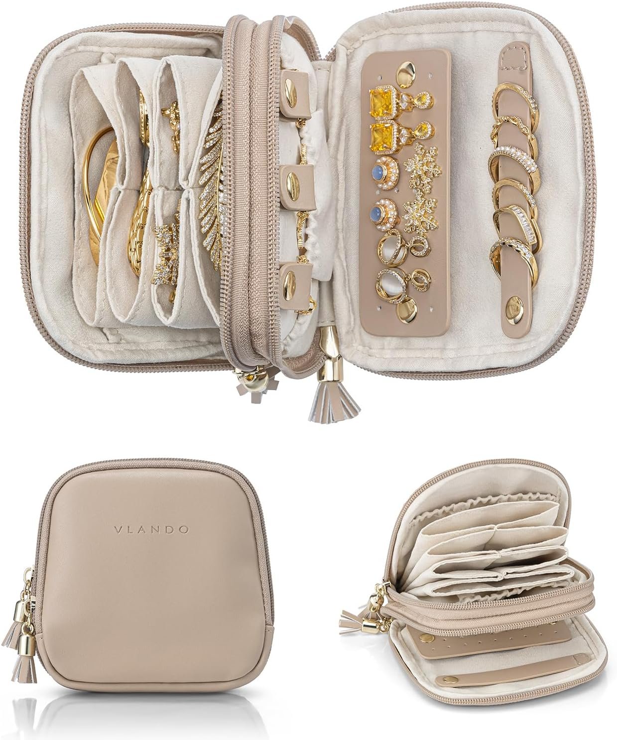 VLANDO 2-Layer Travel Jewelry Case for Necklaces,Rings,Earrings