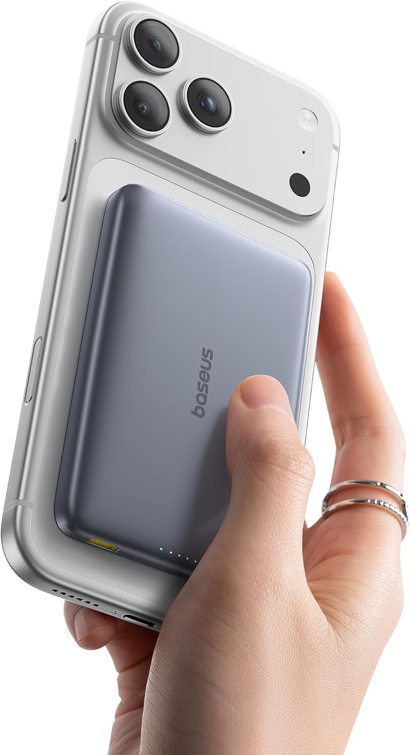 Baseus Picogo Magsafe Portable Charger, Qi2 15W 0.5″ Ultra Slim 10000mAh Wireless Power Bank, 27W Fast Charging Magnetic Battery Pack with USB-C for iPhone 17 Pro Max/17 Pro/Air/16/15/14/13/12