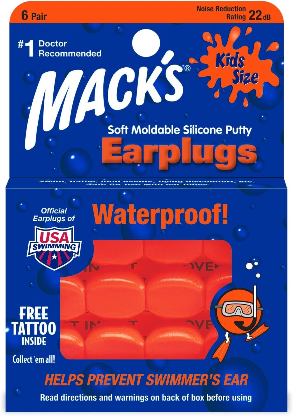Mack’s Soft Moldable Silicone Putty Ear Plugs – Kids Size, 6 Pair – Comfortable Small Earplugs for Swimming, Bathing, Travel, Loud Events and Flying | Made in USA