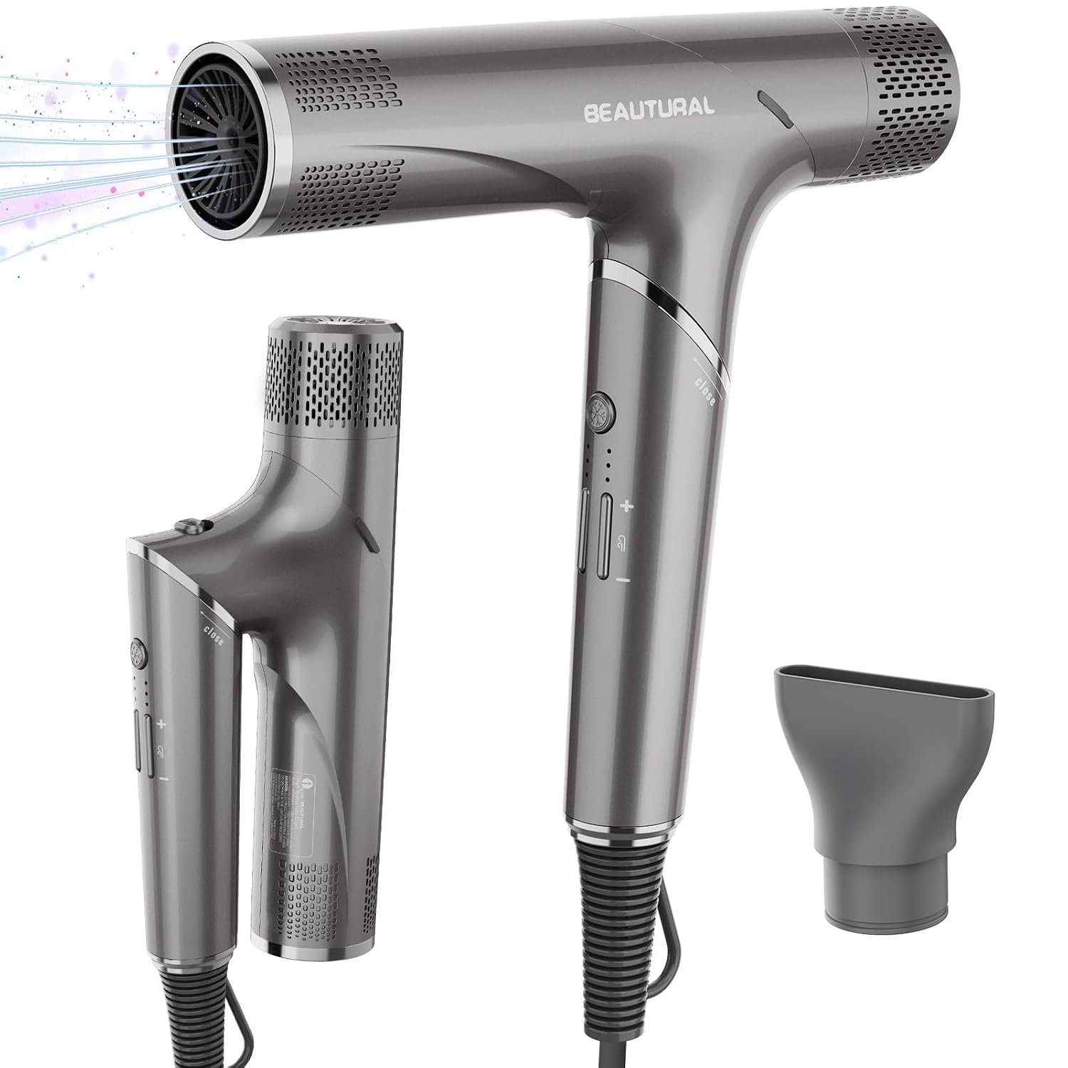 BEAUTURAL High-Speed Hair Dryer, 1600W, Dual Voltage, Foldable for Travel