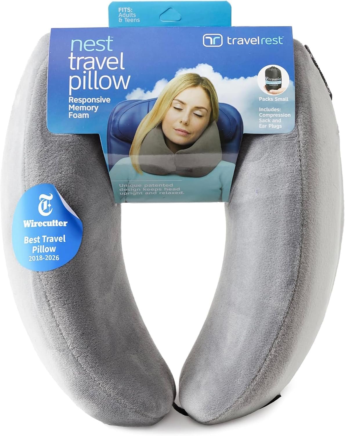 TRAVELREST Nest Neck Pillow Travel Essentials – Memory Foam Support – Grey