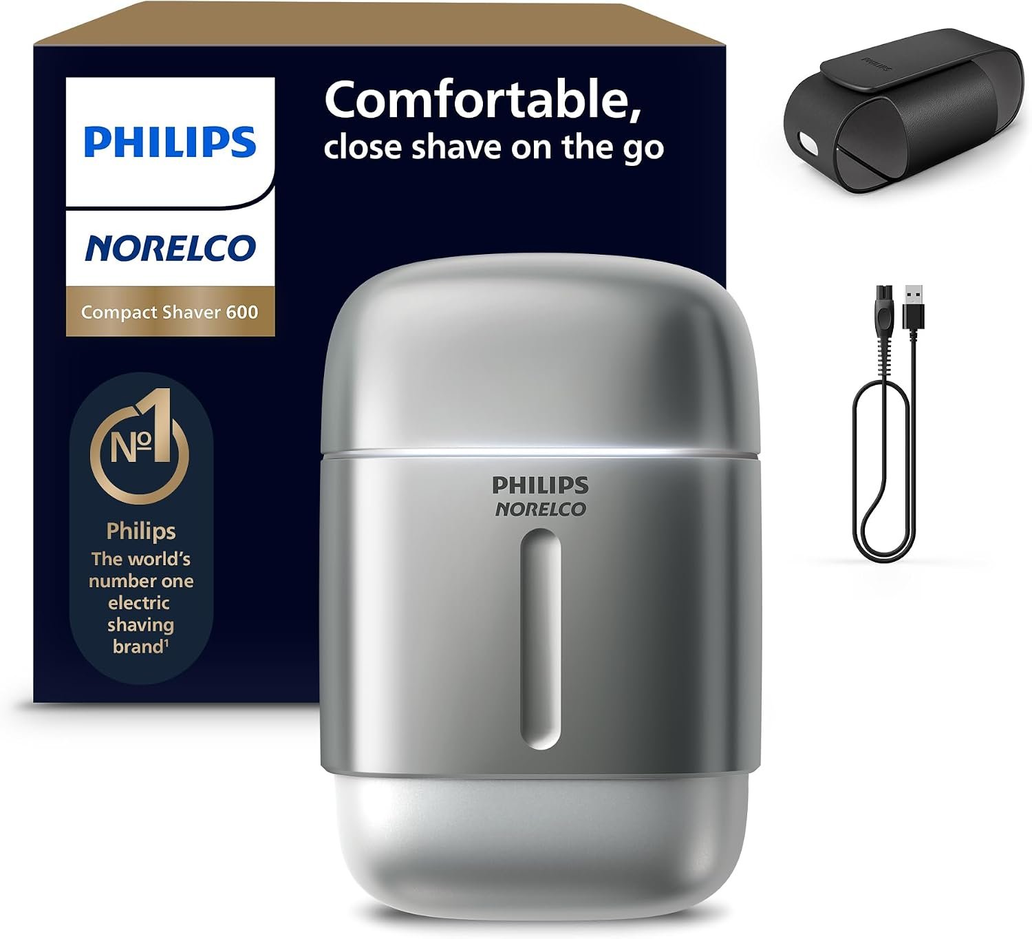 Philips Norelco 600 Series Compact Electric Travel Shaver, Silver