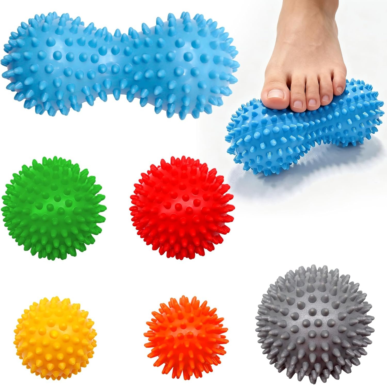 6-Pack Spiky Massage Balls Set, Hard Medium Soft Massage Ball for Feet