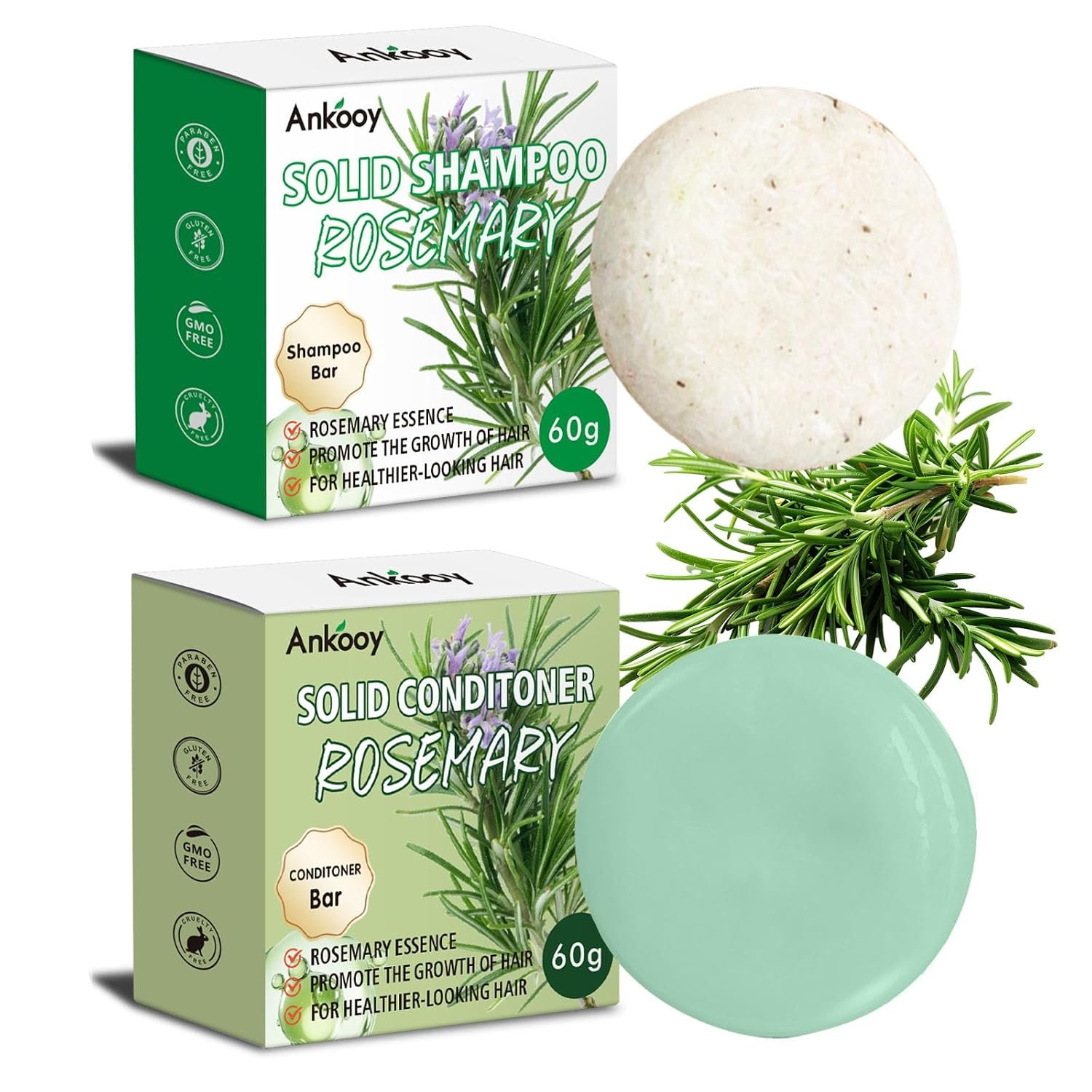 Shampoo and Conditioner Set ,Rosemary Oil for Hair Growth,Shampoo Bar and Conditioner Bar-Shampoo for Men,Women,Strengthening,Thickening & Volumizing,Deep Clarifying for Scalp,Reduces Hair Loss-2 Pack