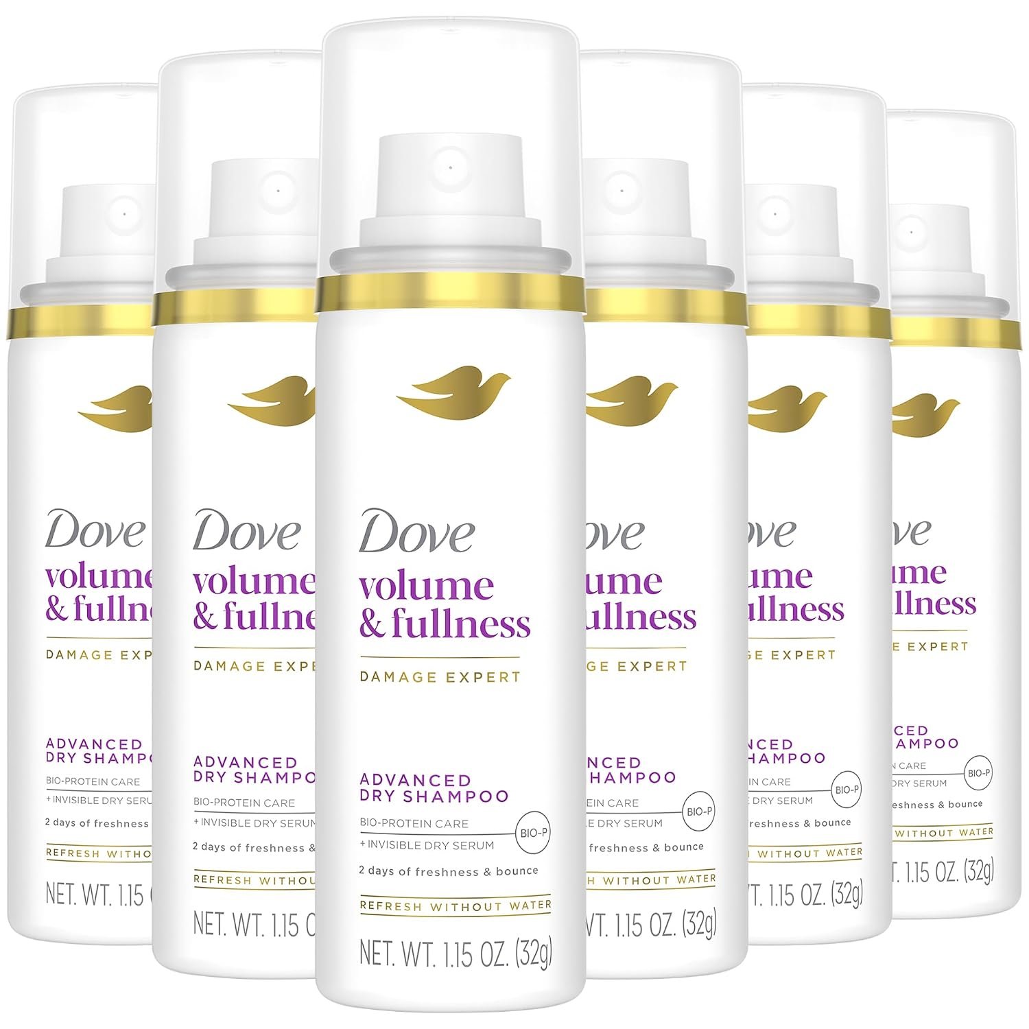 Dove Advanced Dry Shampoo, Volume & Fullness, Travel 6-Pack, 1.15 Oz Ea