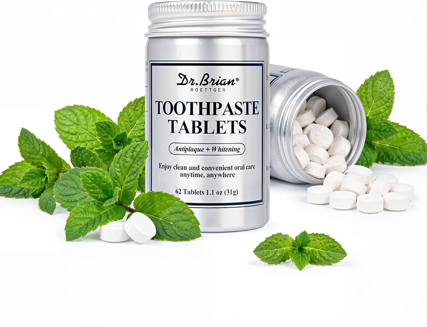 Dr.Brian 5% Nano Hydroxyapatite Toothpaste Tablets, Fluoride Free, 62 Count