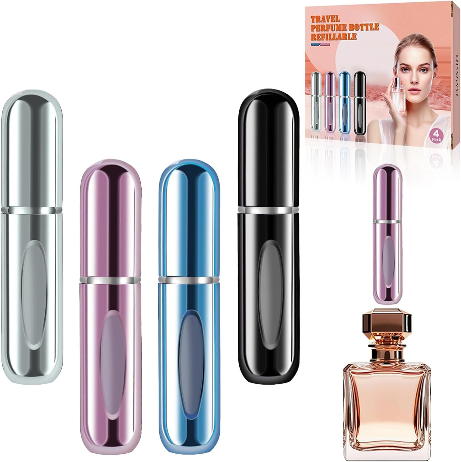 opasyo Refillable Perfume Atomizer, Leak-Proof, 5ml 4 Pack