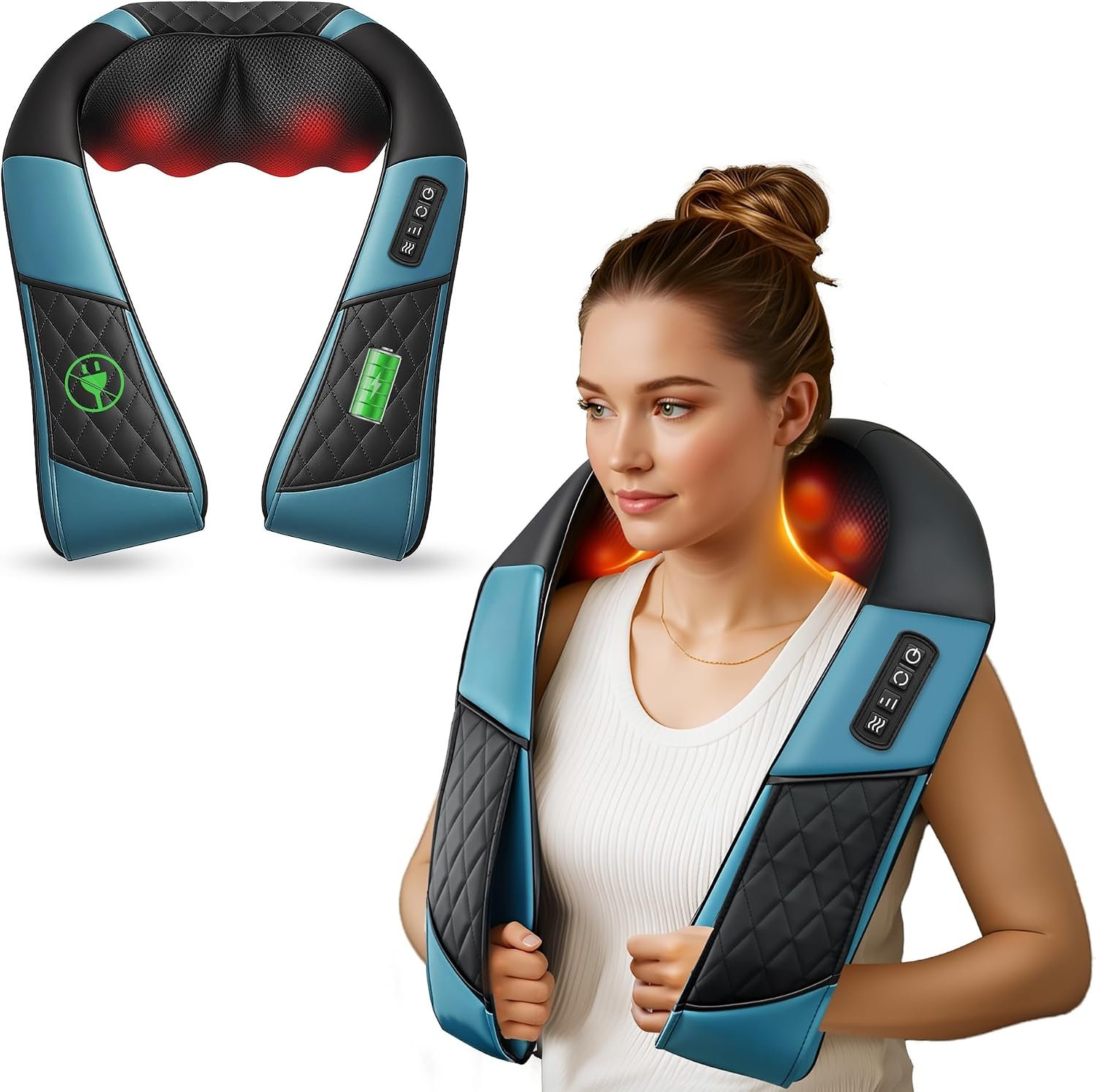 COMFIER Cordless Neck Shoulder Massager with Heat,Black Blue