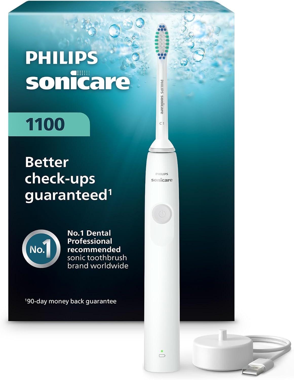 PHILIPS Sonicare 1100 Rechargeable Electric Toothbrush, 1 Brush Head, White