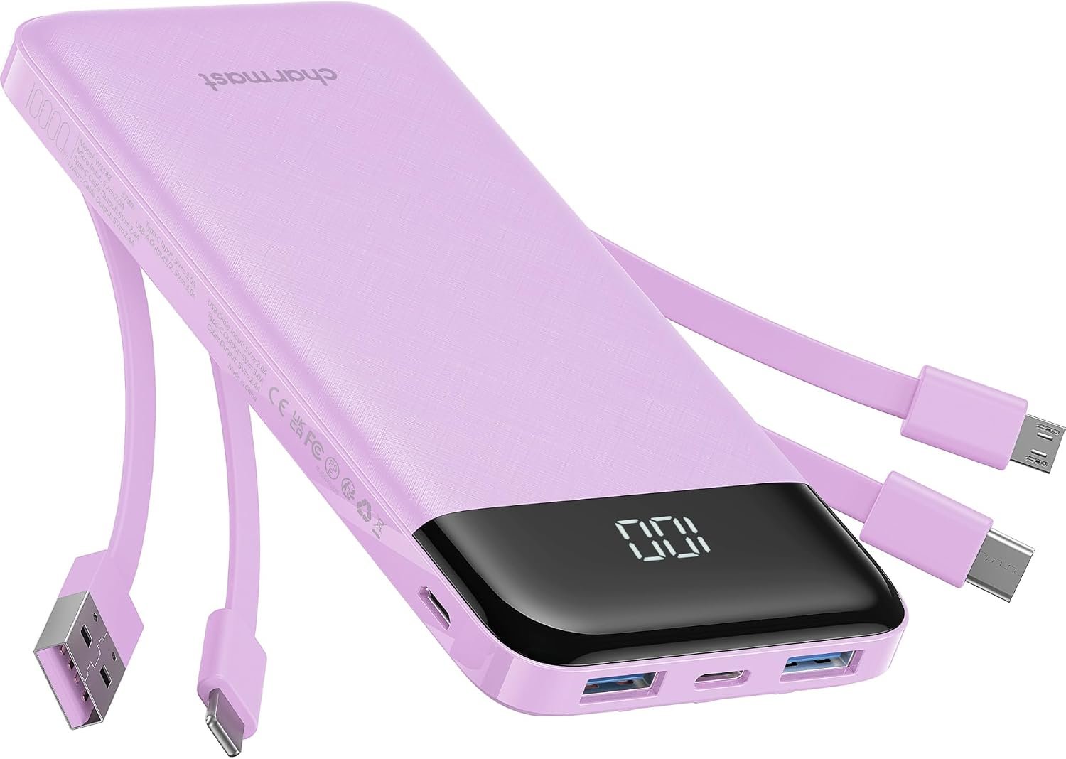 charmast Portable Charger Power Bank with Reinforced Built-in 4 Cables