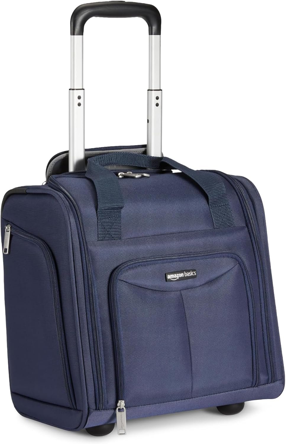 Amazon Basics Underseat Carry-On Luggage with Wheels and Handle, 14″ Rolling Travel Bag, Fits Overhead Bins, Organized Compartments, Navy