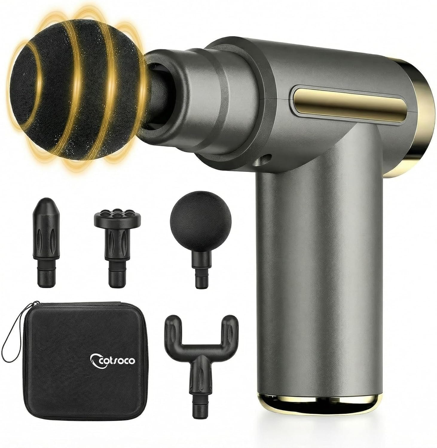 Jancane Mini Massage Gun with Case, Deep Tissue Muscle Massager with 6 Speeds & 4 Heads, Super Quiet Handheld Percussion Massager for Pain Relief, Athletes, Office Workers & Parents, Portable Gift