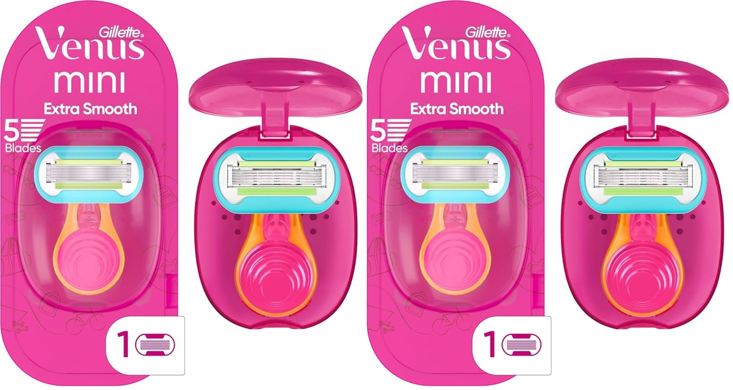 Gillette Venus Extra Smooth Travel Razor Kit for Women, Mini Handle + Refill + Case (Pack of 2)