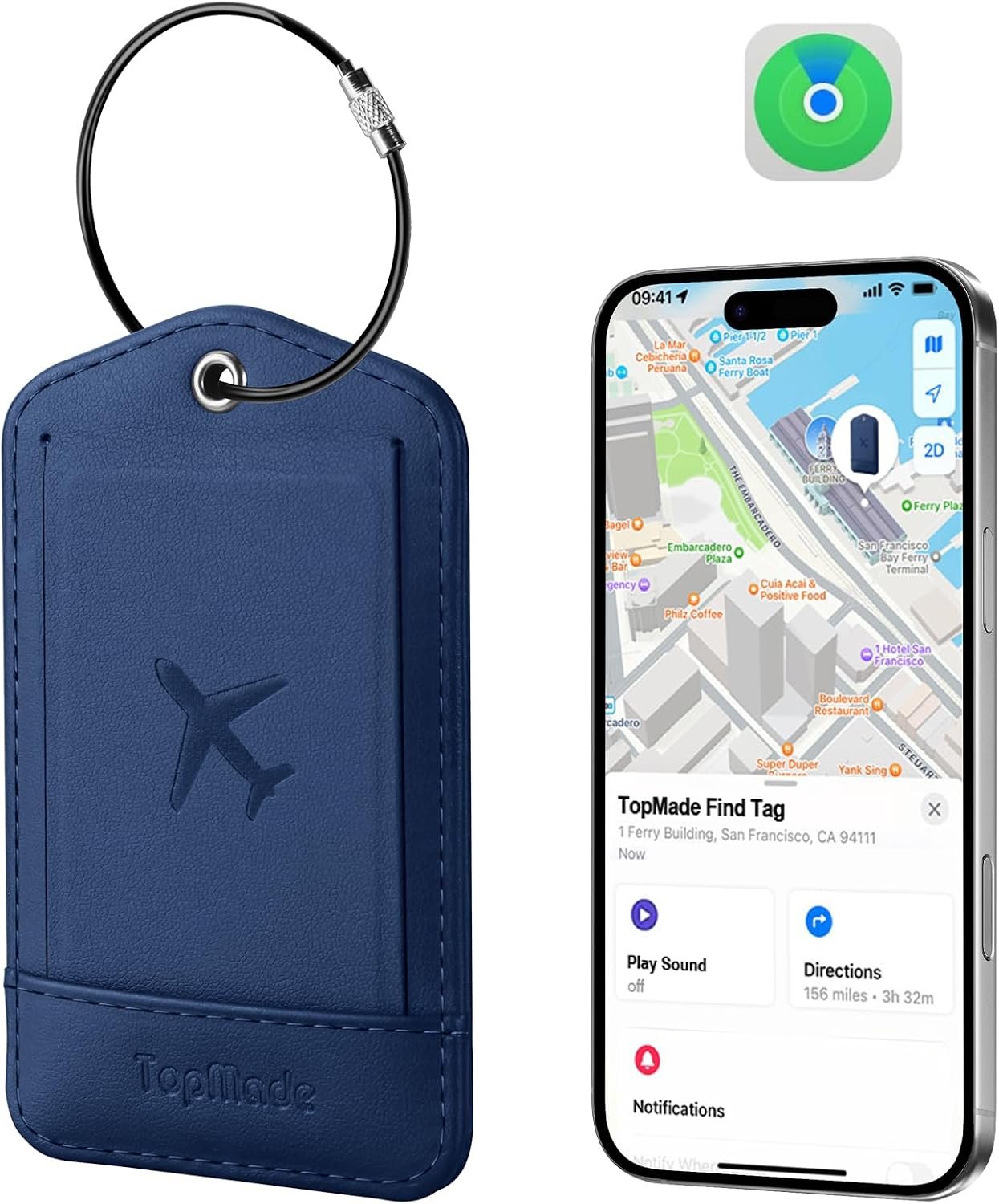 TopMade Luggage Tags, Works with Apple Find My, Smart Suitcase Tag Tracker