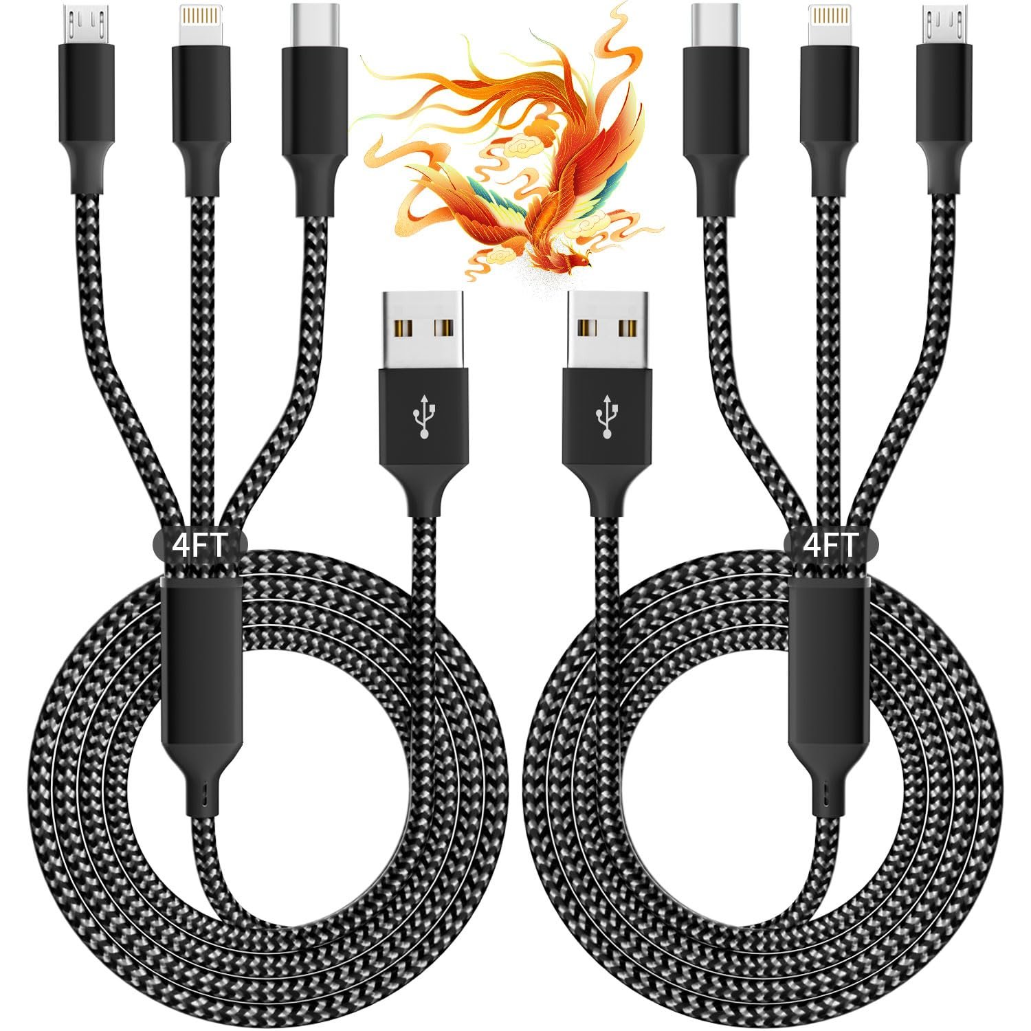 Travel Essentials Multi Charging Cable, USB Cable Universal Charger, 2Pc4FT