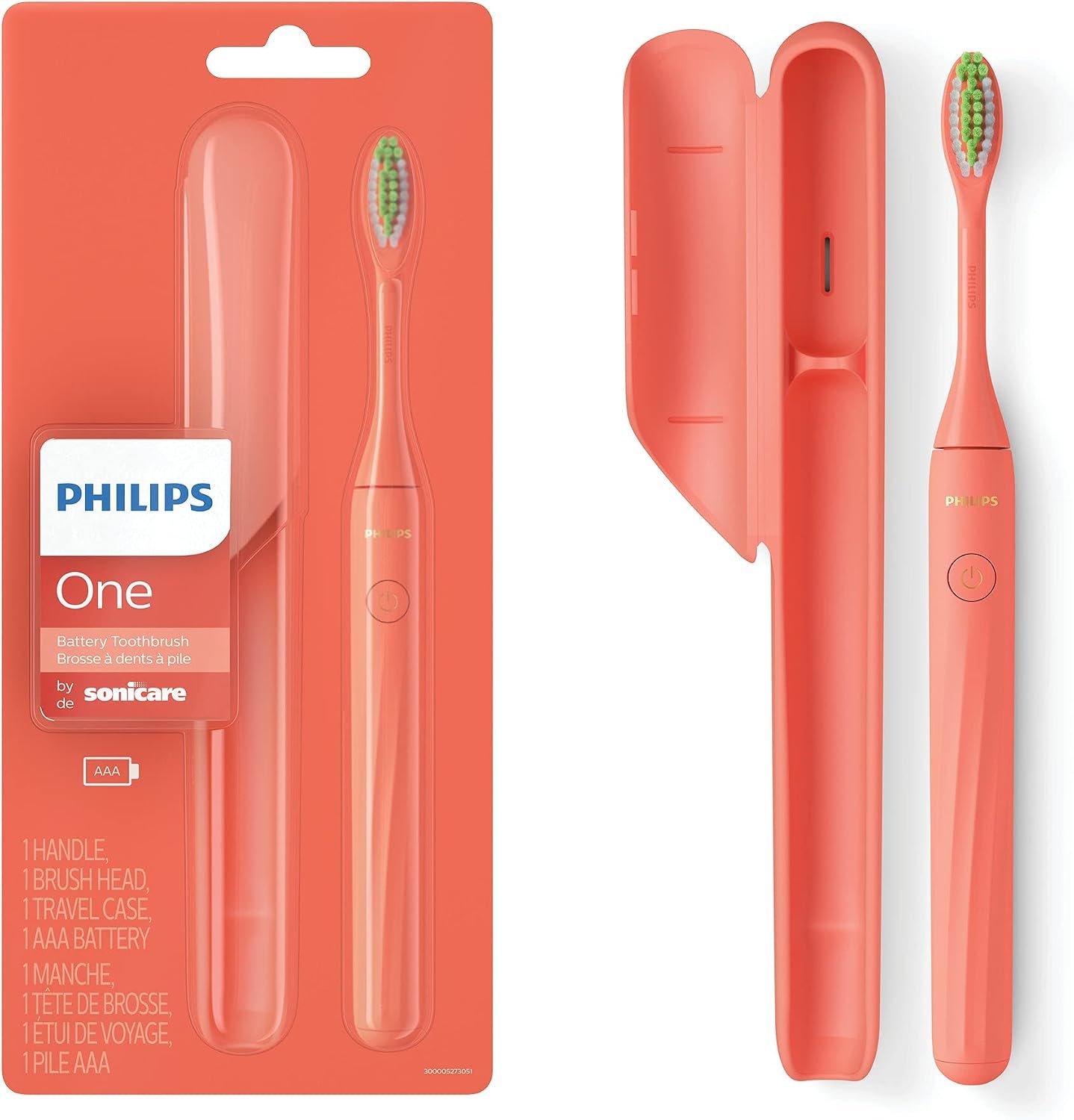 Philips One by Sonicare Battery Toothbrush, 1 Brush Head, Miami Coral