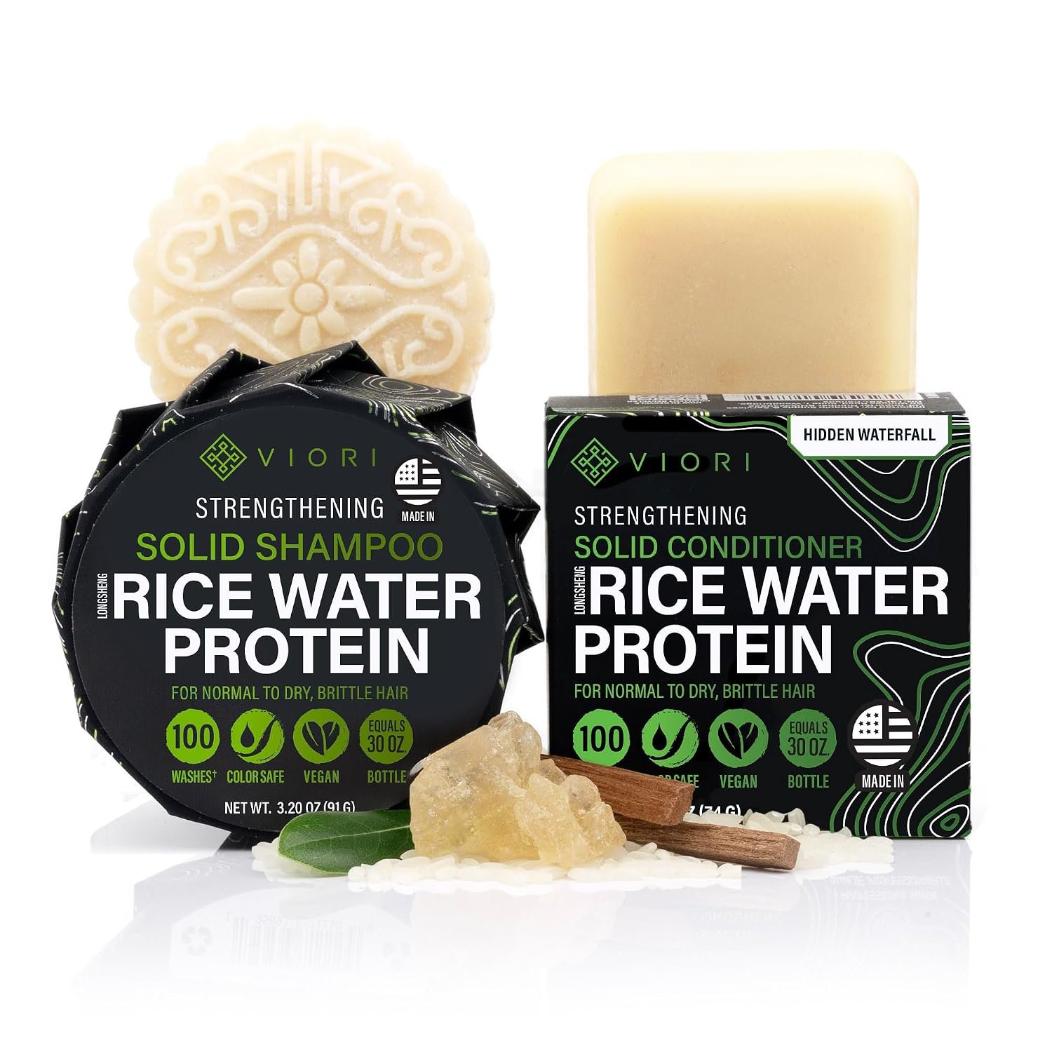 Viori Strengthening Shampoo & Conditioner Bar Set – Hidden Waterfall