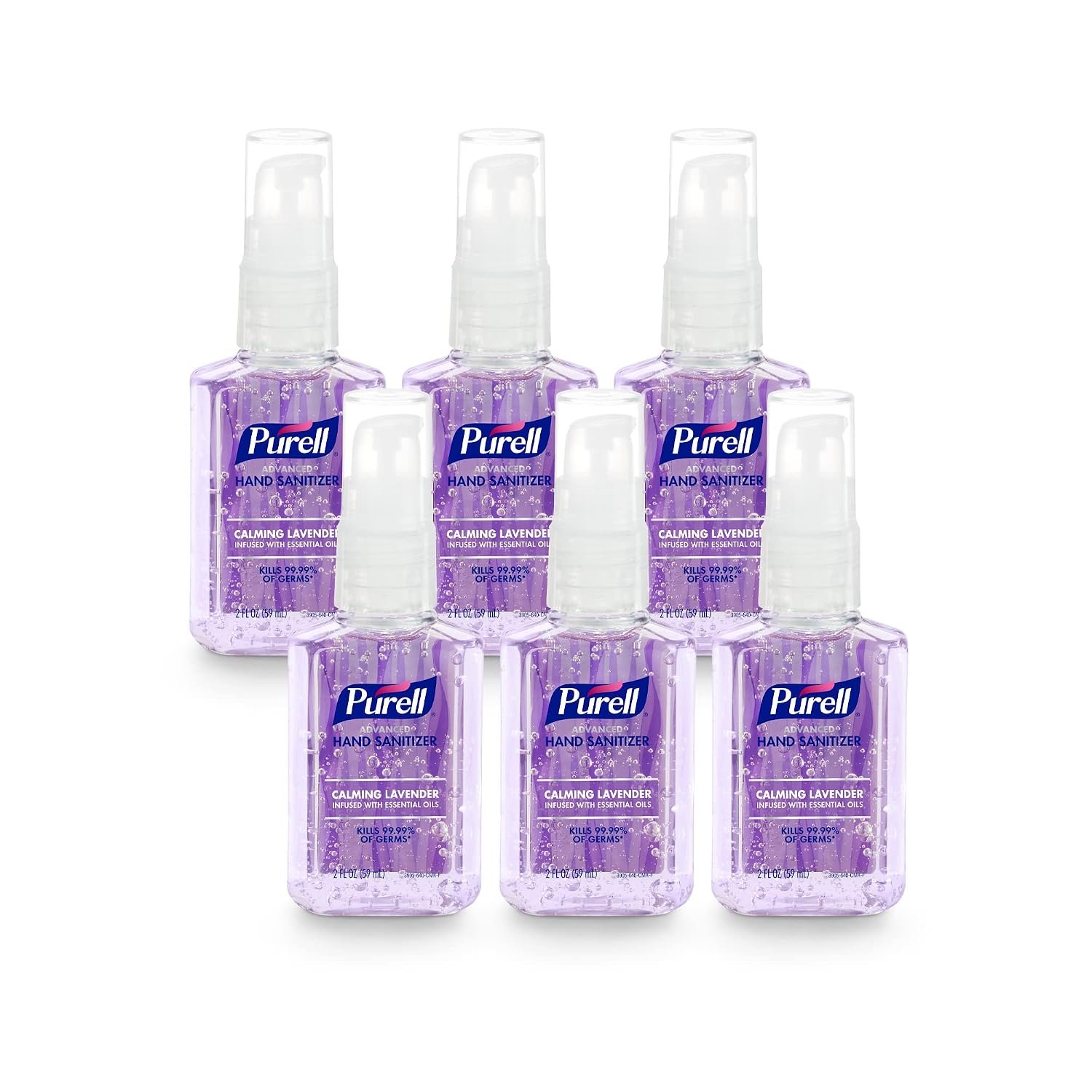 Purell Hand Sanitizer Gel Lavender Travel Pump Bottle, 6ct x2oz, 3905-04-EC
