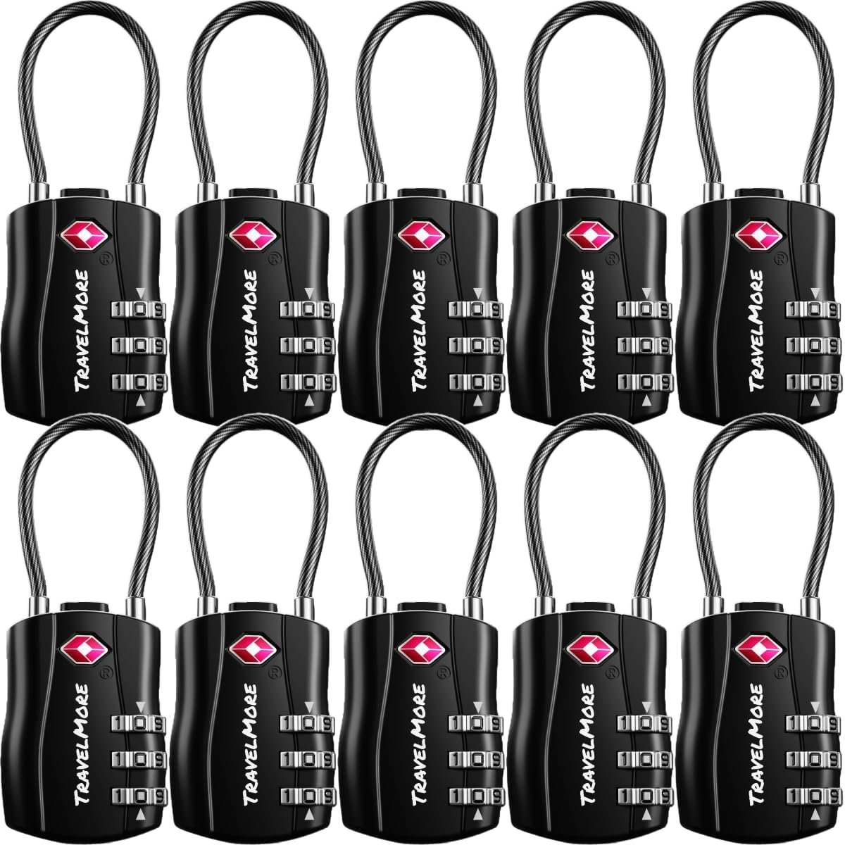 TravelMore TSA Approved Luggage Locks, Travel Combination Cable Locks