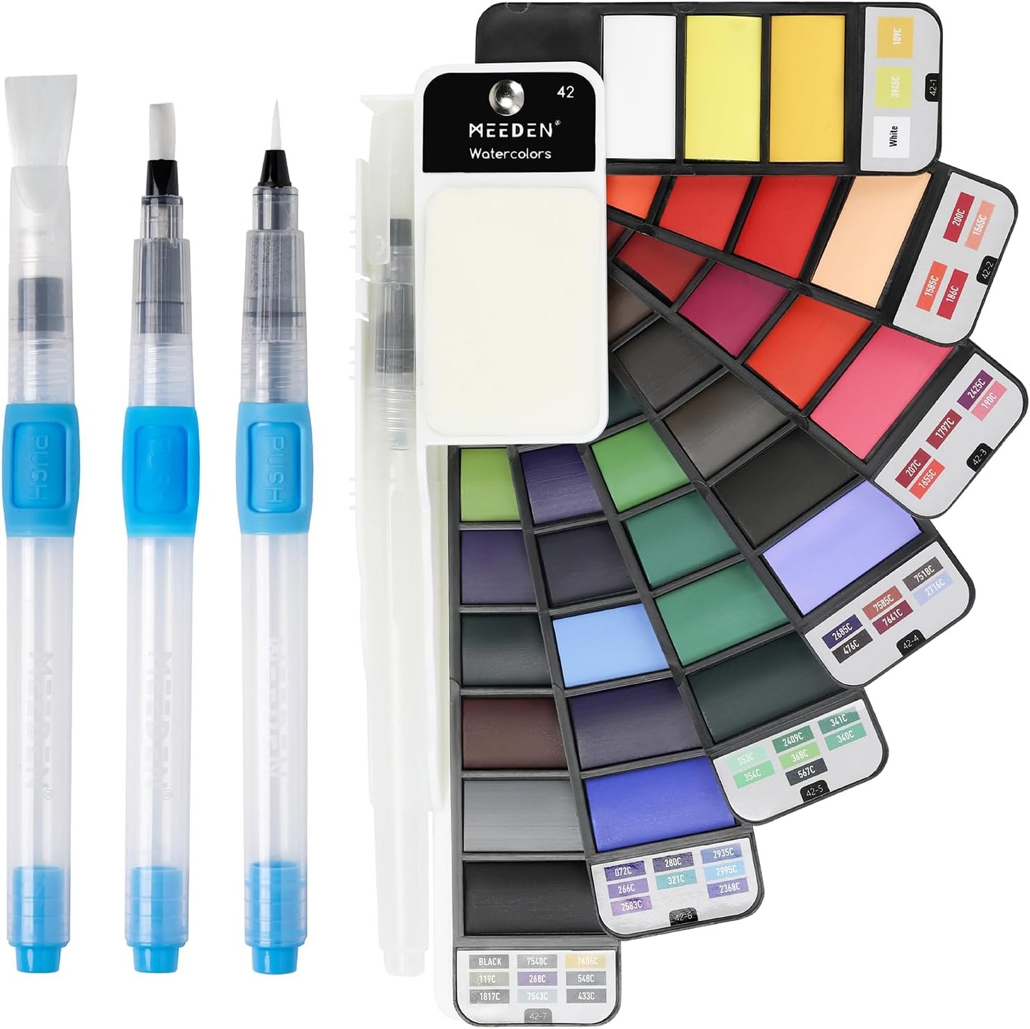MEEDEN Travel Watercolor Paint Set: Portable 42 Assorted Water Colors Paint Kit with 4 Brushes