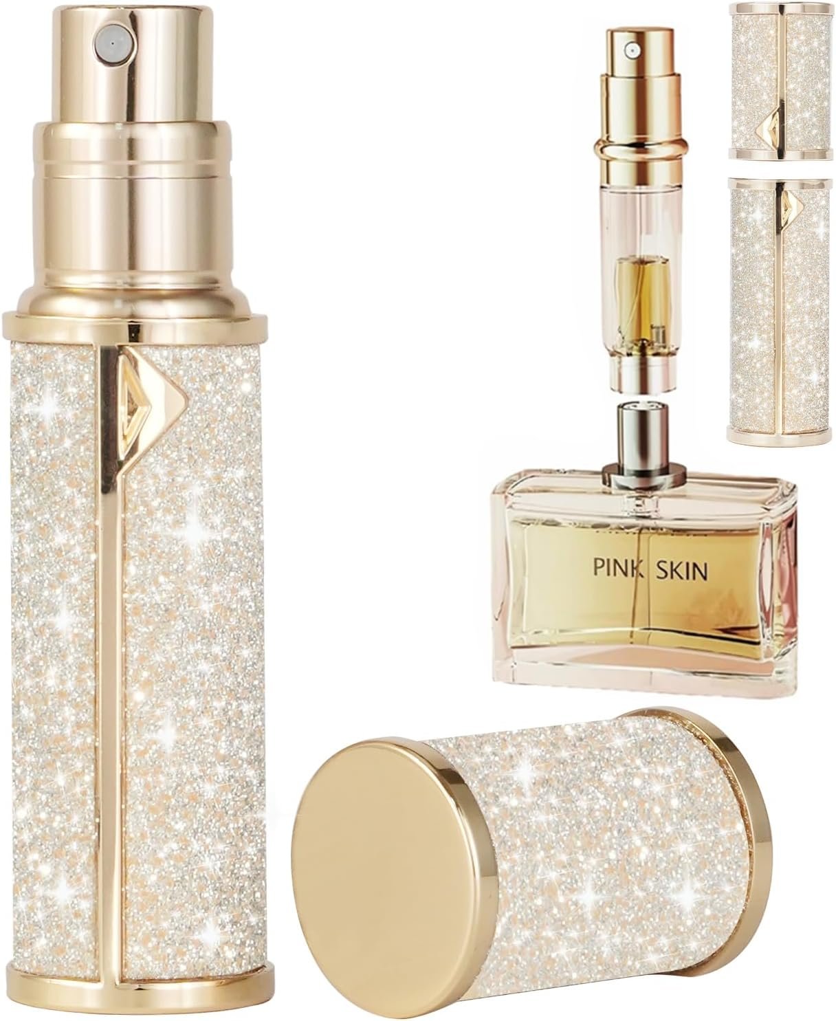 Travel Perfume Bottle Refillable for Air Travel Perfume Perfume Atomizer – Leak-Proof Mini Spray Bottles Leather Cologne Dispenser, Portable Empty Spray Bottle Dispense Filling Atomizer 5ml (Golden)